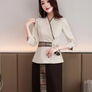 Beautician Overalls Women Thai Spa Uniform Work Cloth Spring Thailand New Suit Brown
