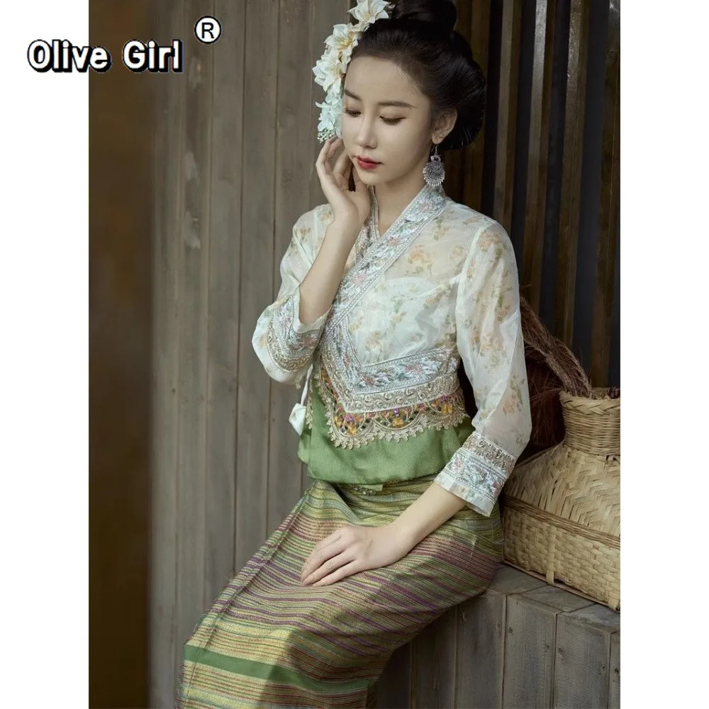 Thai Clothing Ethnic Style Elegant and Sweet Shirt Blouse Women's Clothing Travel Outfits Street Tube Skirts - Image 3