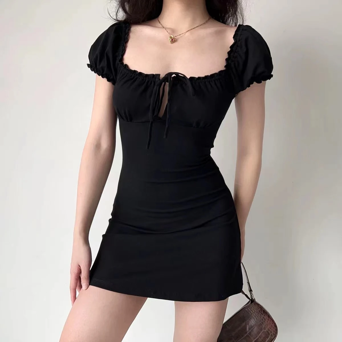 Summer Sexy Mini Dress Women Short Sleeved Lace up Hollow Casual Backless Folds Bodycon Black Dress Party Elegant A-LINE Dresses - Image 5