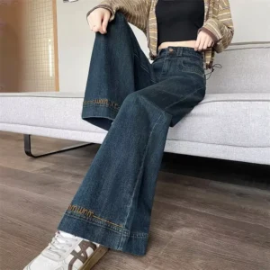Womens Pants Jeans Retro Bootcut High Waist Comfortable Tummy Control Slimming Straight Leg Casual Trousers