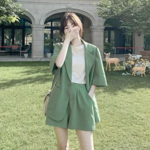 2 Piece Outfits 2025 Blazer Suits Shorts Summer Set of Two Fashion Pieces for Women Elegant New In Cheap Women's Matching Sets