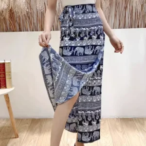 Thai Dai Ethnic Women's One-piece Lace Up Wrapped Skirt With Floral Color Long Skirt