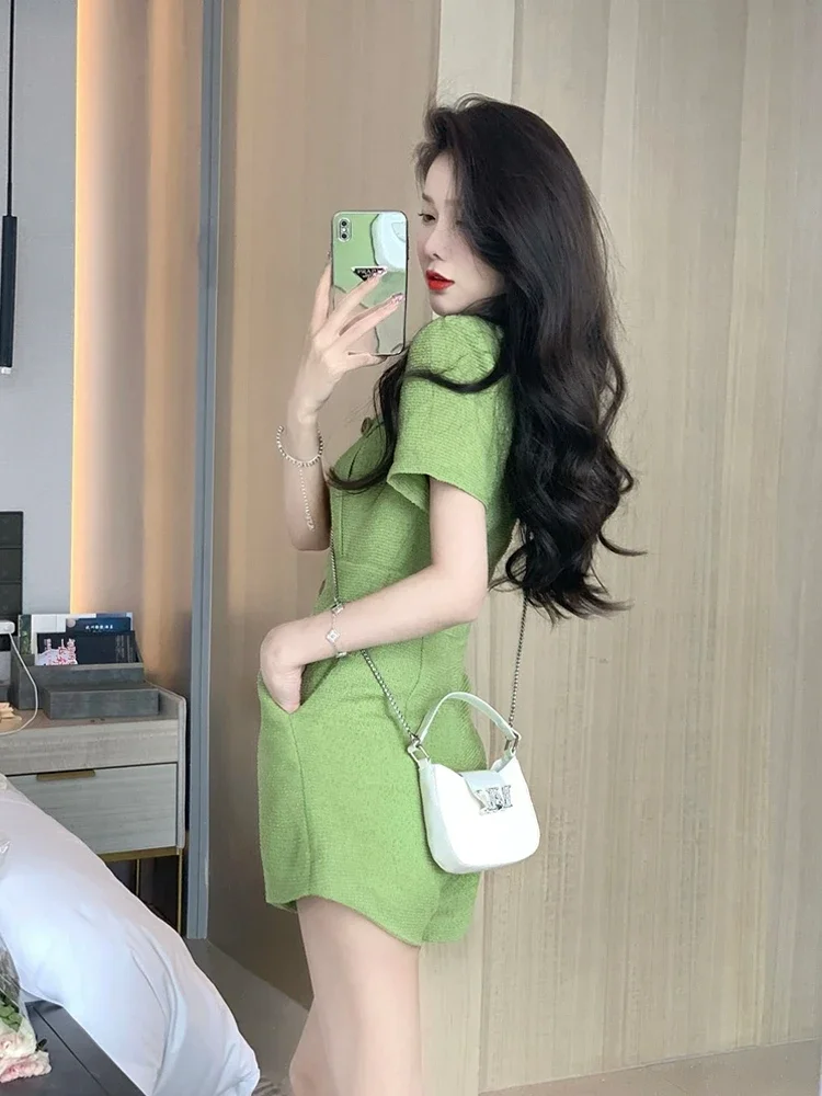 2025 Summer New Women Turn Down Collar Short Jumpsuits Female Solid Color Loose Shorts Ladies Short Sleeve Wide Leg Rompers P68 - Image 2