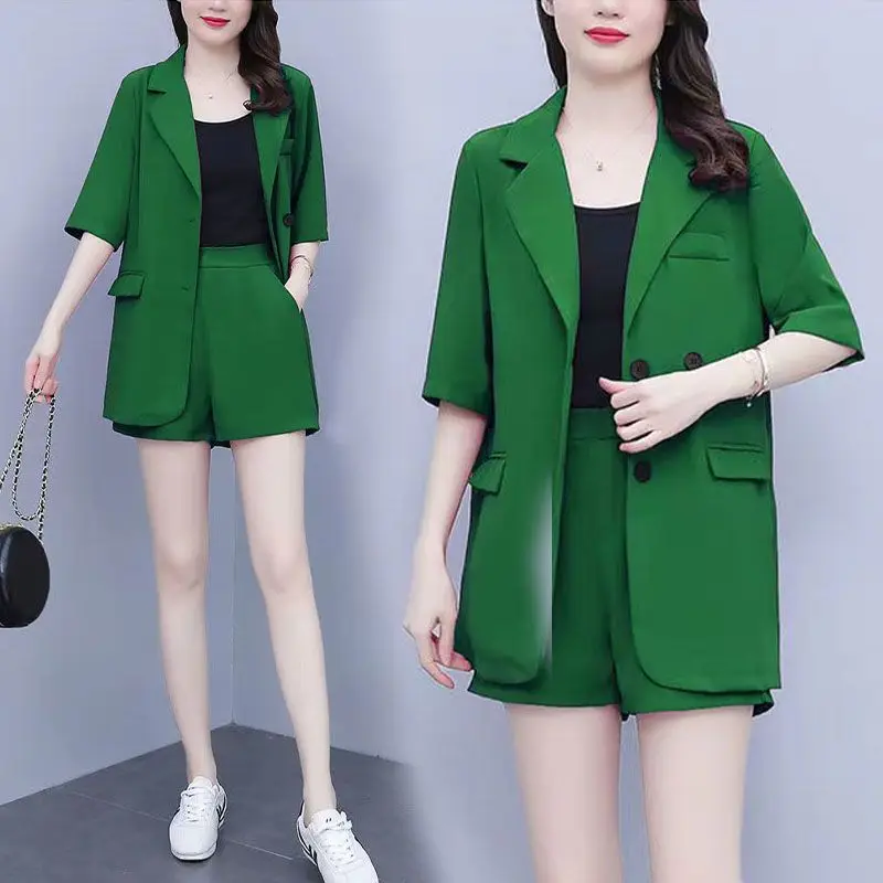 2026 Summer New Casual Blazer Shorts Two-piece Women's Fashion Business Wear Korean Elegant Suit Top Pants Set Female Clothing