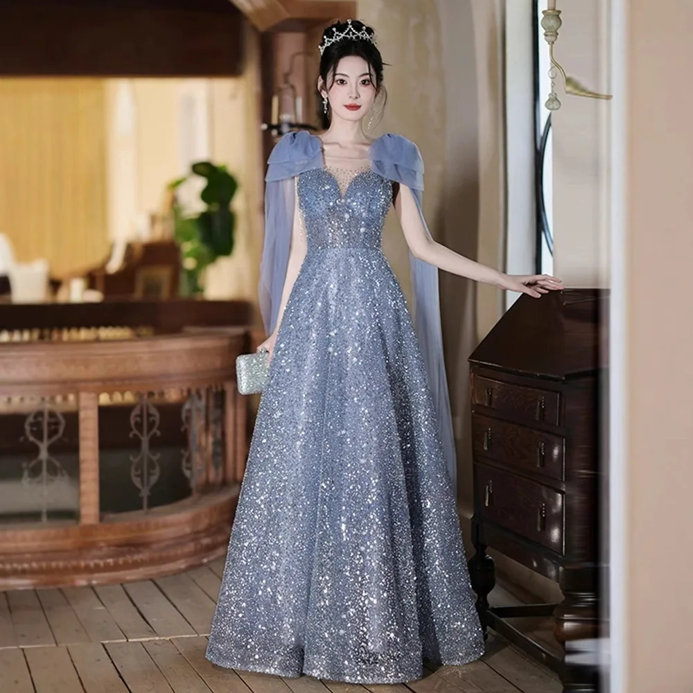 Luxury Tulle A-Line Evening Dresses Elegant Spaghetti Strap With Bow Night Cocktail Dress Sexy V-Neck Sequined Party Dresses - Image 6