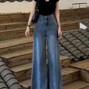 Solid Jeans Women Spring Retro Slender Baggy High Waist Drape Casual All-match Lazy Temperament Spicy Girls Cool Chic Streetwear