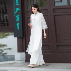 New Tea Clothes for Spring and Autumn, Improved Hanfu Women's Retro Slim Cheongsam Dress