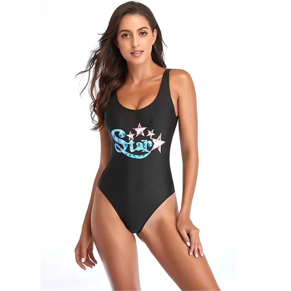 Women's Retro Scoop Neck Padded One Piece Swimsuits High Cut Low Back Bathing Suits Swimwear Bodysuit - Image 6