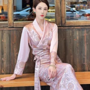 Chinese Xizang Jacquard Guozhuang Dance Dress Women's Long Tibetan Dress