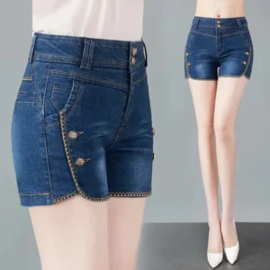 Stretch Denim Shorts Women's New Summer Thin Korean High Waist Straight Tube A-line Hot Pants Black Blue Casual Female Shorts