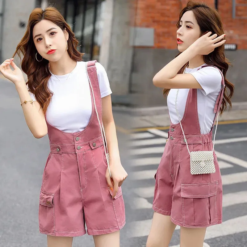 Korean Women High Waisted Backstraps Pants New Female Loose Fit Solid Color Versatile Rompers 2024 Summer Ladies Jumpsuit Shorts - Image 3