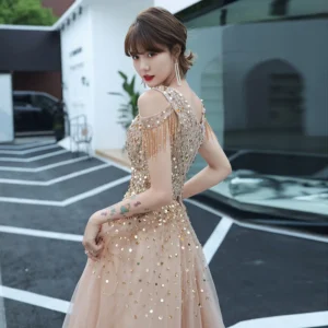 New sweat sequined long lady girl women princess banquet party prom performance dance ball dress gown