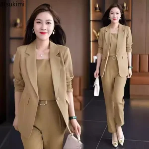 New 2026 Women's Fashion 3PCS Pant Sets OL Style Business Office Suit Sets Female Professional Elegant Three Piece Suit Clothing