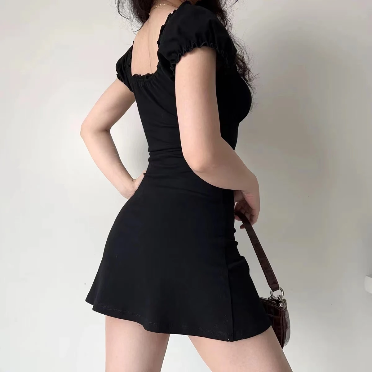 Summer Sexy Mini Dress Women Short Sleeved Lace up Hollow Casual Backless Folds Bodycon Black Dress Party Elegant A-LINE Dresses - Image 3