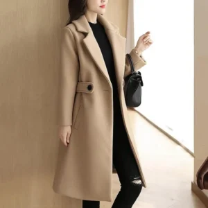 Women Overcoat Stylish Mid-length Women's Overcoat with Belted Button Closure Turn-down Collar for Fall Winter Season Thick