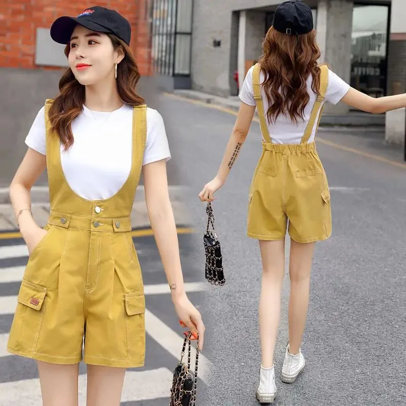 Korean Women High Waisted Backstraps Pants New Female Loose Fit Solid Color Versatile Rompers 2024 Summer Ladies Jumpsuit Shorts - Image 2