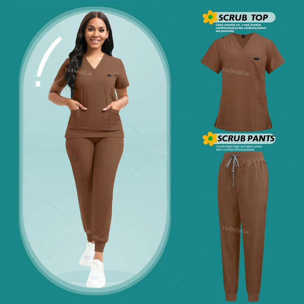 Stretch Scrubs Women Set Nursing Uniforms Clinical Scrubs Set Nurse Doctor Dustproof Workwear Medical Scrubs Top+ Jogger Pants - Image 14