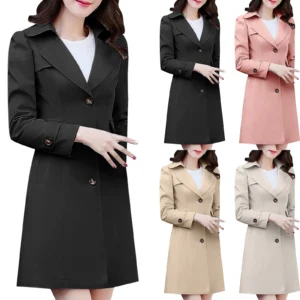 Autumn New Double Breasted Coats Slim Fit Over The Knee Mid Long Trench Coat For Women Temperament Commuting Coats For Female