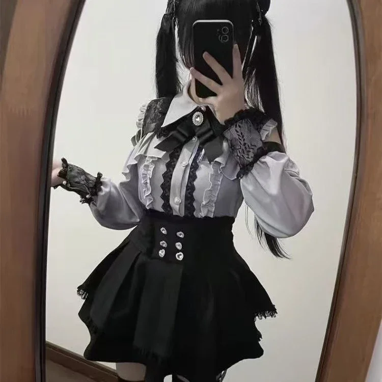 Japanese Gothic Lolita Dress Set Women Harajuku Y2k Bow Lace Ruffles Collar Mini Dresses Female Elegant Party Cute Dress - Image 9