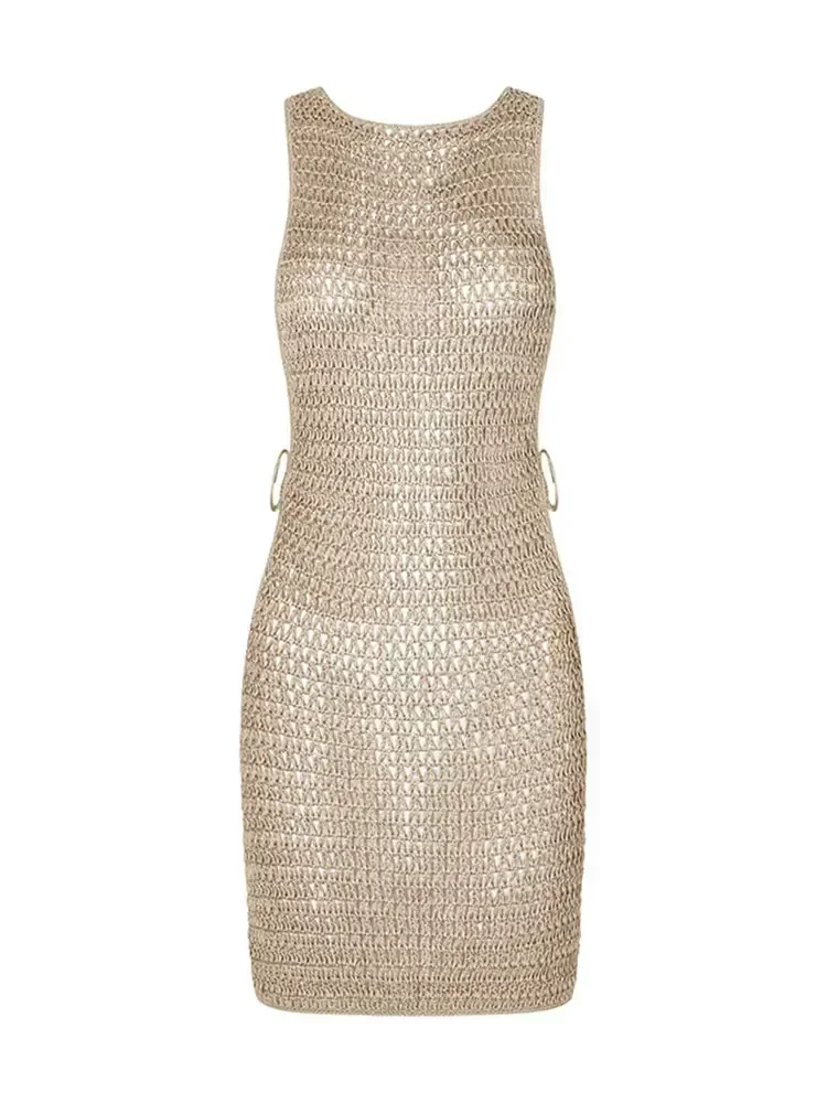 2026 Summer Sexy One Neck Cut Out Circle Decoration Corset Slim Beach Mini Dress Women Seaside Beachwear Swimwear Cover Up A2796 - Image 5