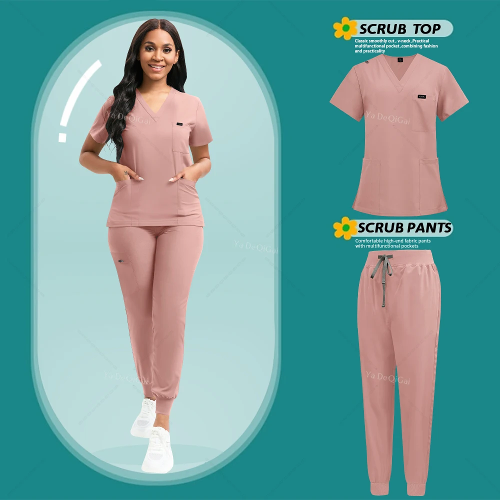 Stretch Scrubs Women Set Nursing Uniforms Clinical Scrubs Set Nurse Doctor Dustproof Workwear Medical Scrubs Top+ Jogger Pants - Image 9