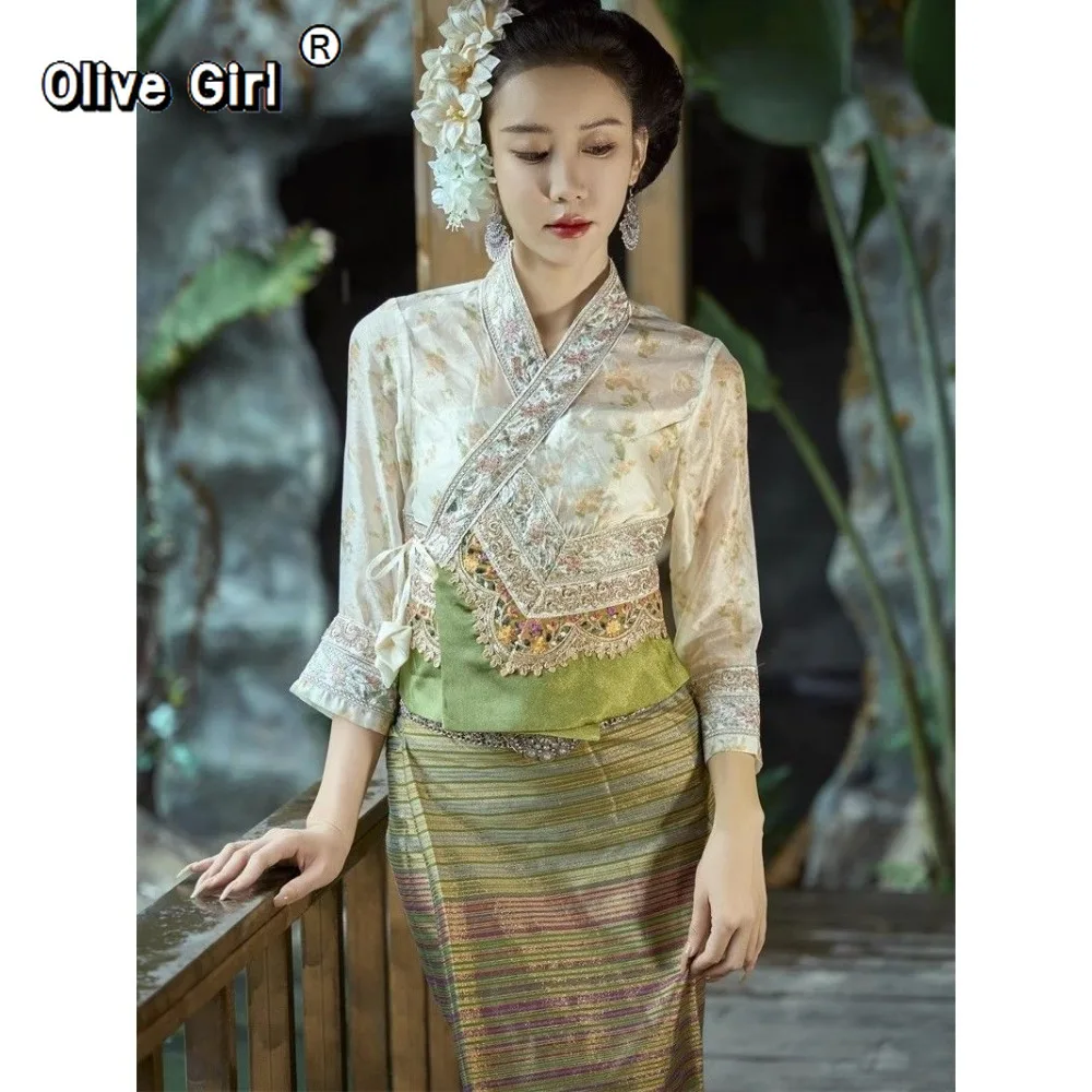 Thai Clothing Ethnic Style Elegant and Sweet Shirt Blouse Women's Clothing Travel Outfits Street Tube Skirts