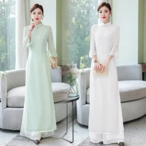 2026 simple gentle temperament vietnam aodai qipao improved chinese style elegant slim cheongsam retro casual daily tea garment
