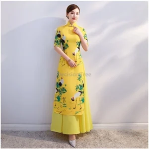 2026 new women's vietnam aodai qipao improved stage show performance garment crane printing fashionable fairy daily qipao