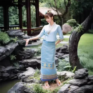 Thailand Myanmar women Dai clothing set Thai Traditional Clothing for girl Mid sleeve Dai suit National Outfit Ethnic Costume