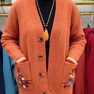 New Fashion Autumn Pocket Knit Cardigan Women Casual Sweater Coat Single Breasted V-Neck All-Match Knitted Jacket Female Tops