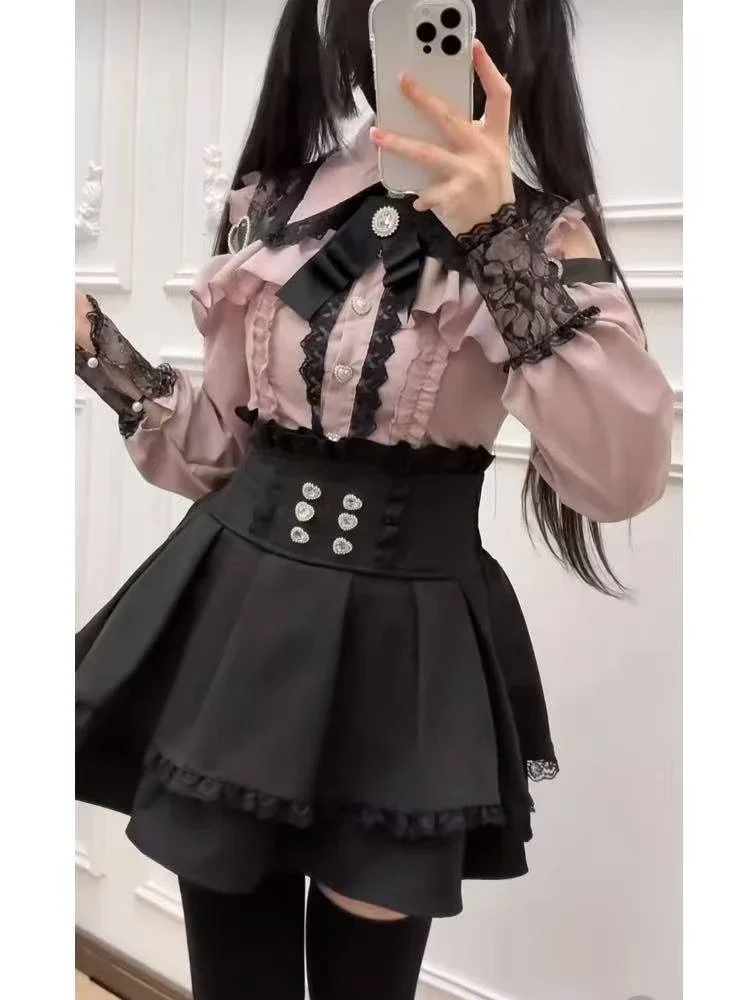 Japanese Gothic Lolita Dress Set Women Harajuku Y2k Bow Lace Ruffles Collar Mini Dresses Female Elegant Party Cute Dress - Image 21