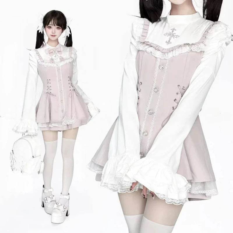 Japanese Gothic Lolita Dress Set Women Harajuku Y2k Bow Lace Ruffles Collar Mini Dresses Female Elegant Party Cute Dress - Image 8