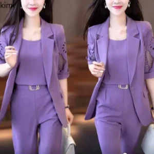 2026 Women's Three-piece Suit Sets Slim Fit Elegant Jacket+Vest+Pants Sets Solid OL Style Business Office Matching Sets Outfits