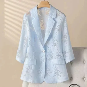 Women Lace Blazer Jacket Summer Eugen Sun Protection, Foreign Style Slim New Hollowed Out Seven Point Fashionable Suit, High-end