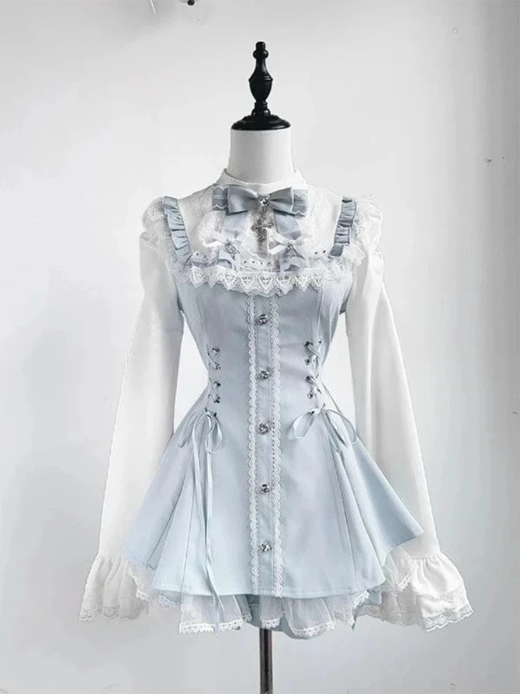 Japanese Gothic Lolita Dress Set Women Harajuku Y2k Bow Lace Ruffles Collar Mini Dresses Female Elegant Party Cute Dress - Image 12