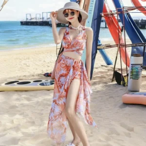 Women's Bikini Three Piece Set Hot Spring Flat Angle Fashionable Slimming and Skin Blocking Split Style Sun Protection Swimsuit