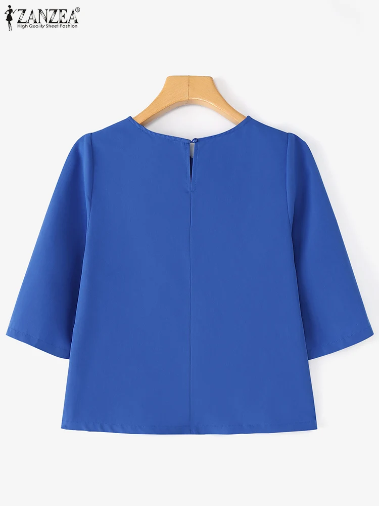 Vintage Blouse Women Spring 3/4 Sleeve Tops Fashion Work Pullovers Casual Loose V Neck Tunic Solid Buttons Blusas ZANZEA 2025 - Image 5