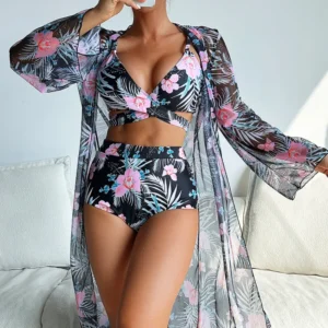Summer Print Swimsuits 2026 Female Swimwear Push Up For Beach Wear Three-Piece Bathing Suits Pool Bather Women's Swimming Suit