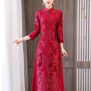 Chinese Style Retro Lace Improved Aodai Qipao Mother's Dress