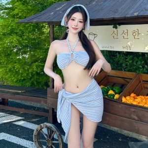 Split Swimsuit for Women Summer Sweet Girl Pure Desire Bikini Four Piece Set Covering Meat and Showing Thinning Beach Vacation