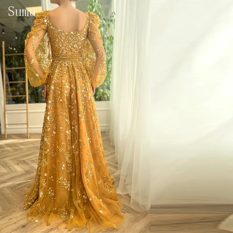Square Collar Beaded Prom Dress Long Sleeve Pleated vestidos de noche A-Line Floor-Length Wedding Party Customized - Image 2