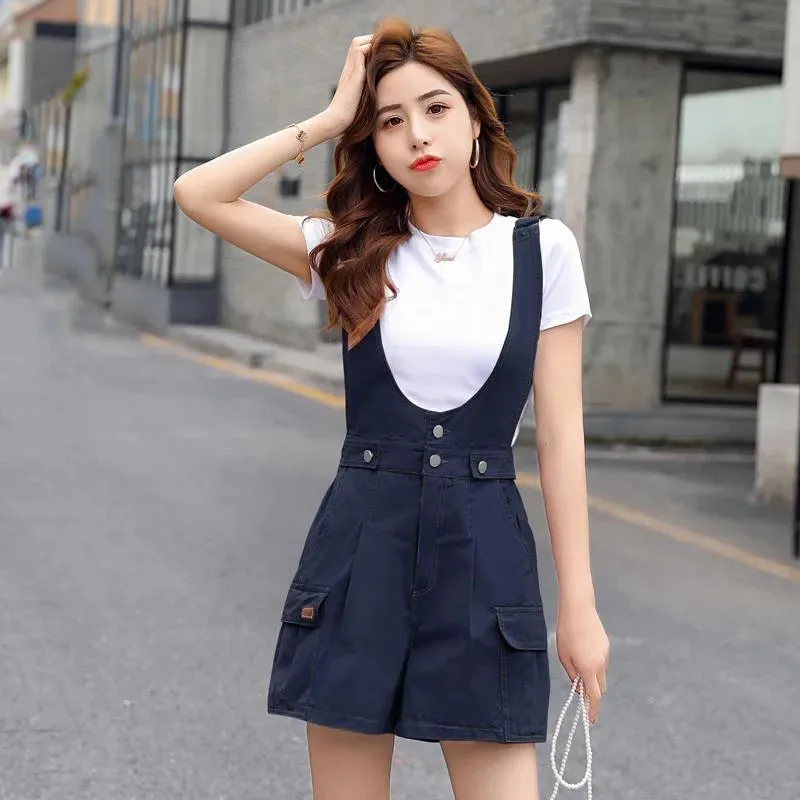 Korean Women High Waisted Backstraps Pants New Female Loose Fit Solid Color Versatile Rompers 2024 Summer Ladies Jumpsuit Shorts - Image 5