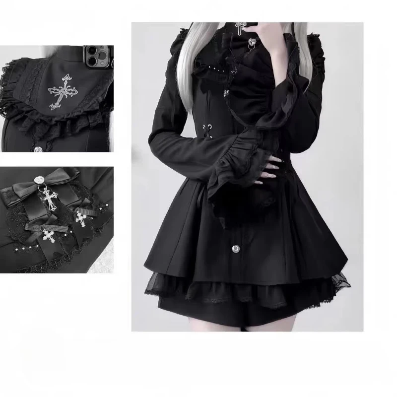 Japanese Gothic Lolita Dress Set Women Harajuku Y2k Bow Lace Ruffles Collar Mini Dresses Female Elegant Party Cute Dress - Image 14