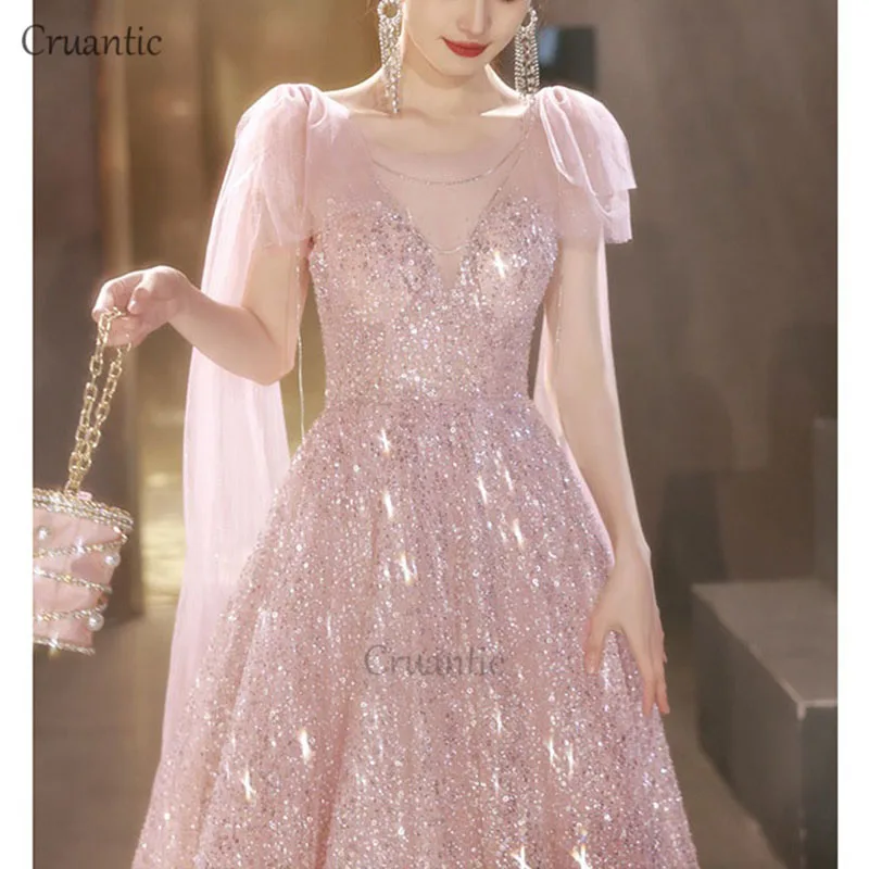 Luxury Tulle A-Line Evening Dresses Elegant Spaghetti Strap With Bow Night Cocktail Dress Sexy V-Neck Sequined Party Dresses - Image 2