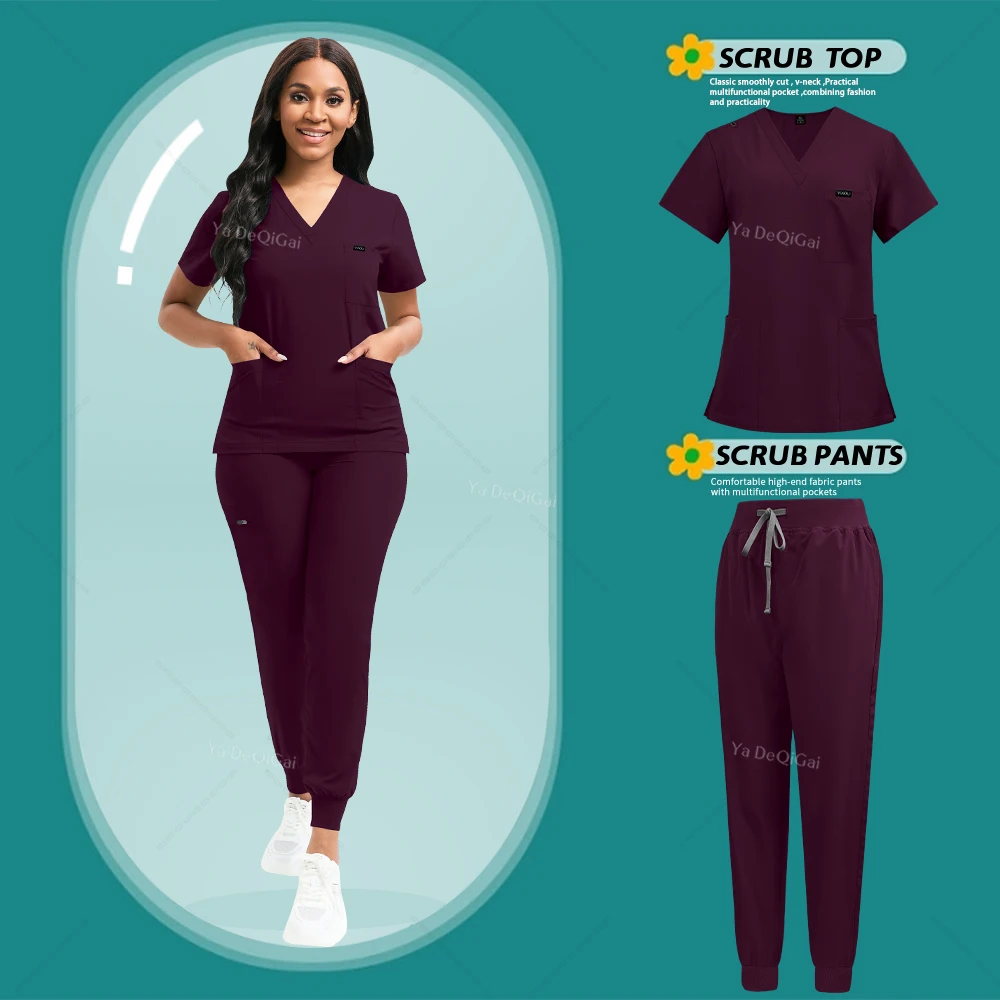 Stretch Scrubs Women Set Nursing Uniforms Clinical Scrubs Set Nurse Doctor Dustproof Workwear Medical Scrubs Top+ Jogger Pants - Image 8