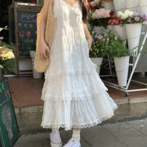 Summer Befree Long Vintage Casual Ruffles Elegant Maxi Strap Camis Silky Beach Lace Elegant Party Dress Vestidos Sexy Women
