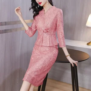 Elegant Vintage Embroidered Pink Gown Chinese Dress 2024 Summer New Style Wedding Banquet Dress For Elderly Women