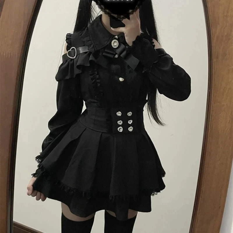 Japanese Gothic Lolita Dress Set Women Harajuku Y2k Bow Lace Ruffles Collar Mini Dresses Female Elegant Party Cute Dress - Image 17