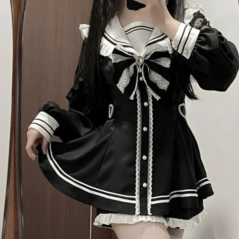 Japanese Gothic Lolita Dress Set Women Harajuku Y2k Bow Lace Ruffles Collar Mini Dresses Female Elegant Party Cute Dress - Image 7