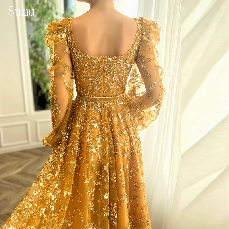 Square Collar Beaded Prom Dress Long Sleeve Pleated vestidos de noche A-Line Floor-Length Wedding Party Customized - Image 3
